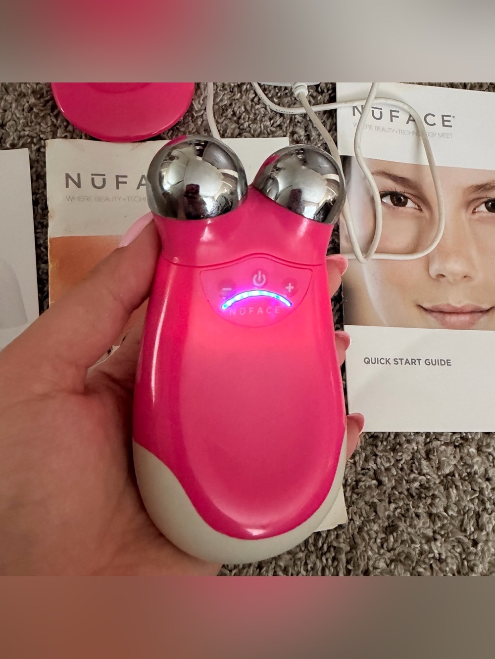 NuFACE Trinity Pink Facial Toning Device w/ Charging Stand, Adapter, Manuals